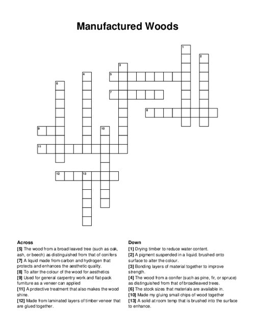 Manufactured Woods Crossword Puzzle