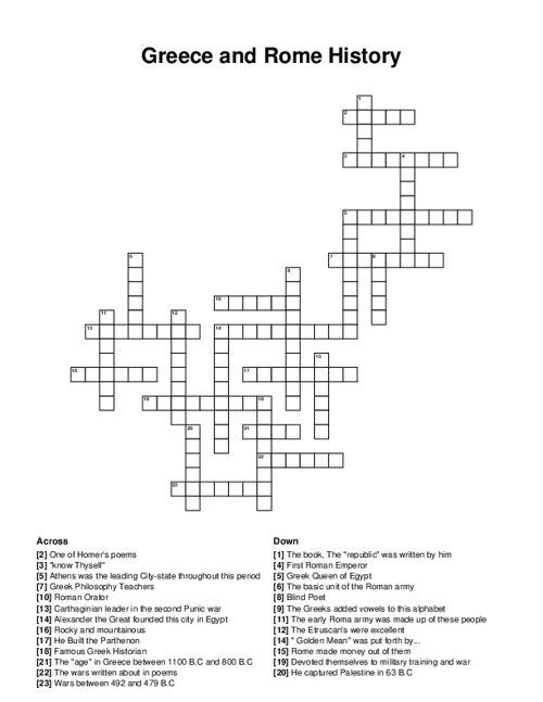 Greece and Rome History Crossword Puzzle