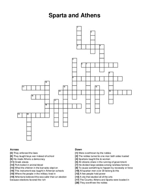Sparta and Athens Crossword Puzzle