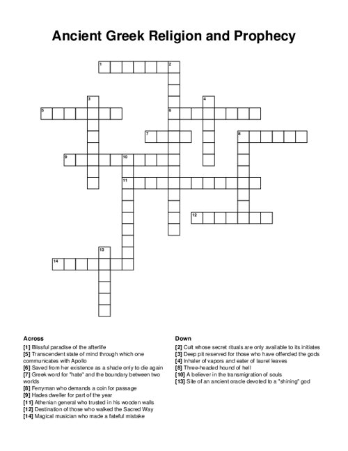 Ancient Greek Religion and Prophecy Crossword Puzzle