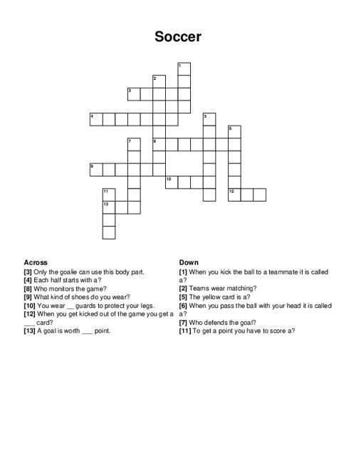 Soccer Crossword Puzzle