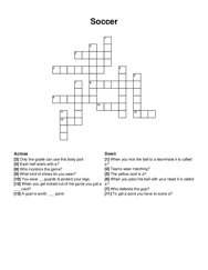 Soccer crossword puzzle