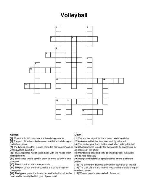 Volleyball Crossword Puzzle