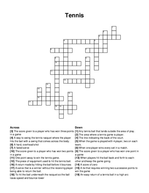 Tennis Crossword Puzzle