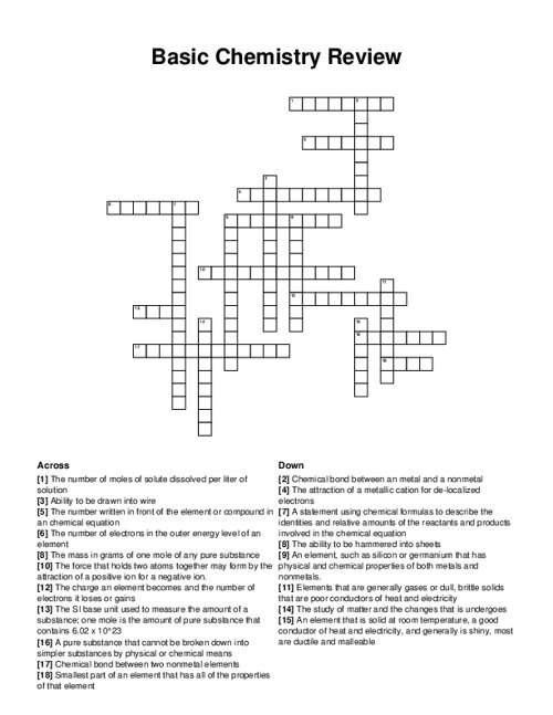 Basic Chemistry Review Crossword Puzzle