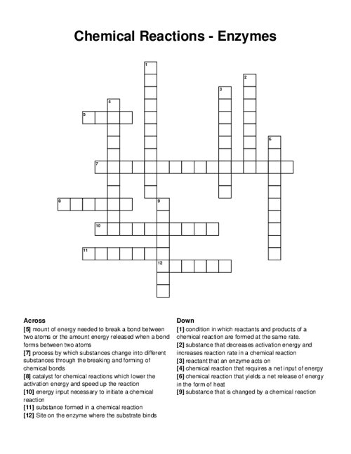 Chemical Reactions - Enzymes Crossword Puzzle