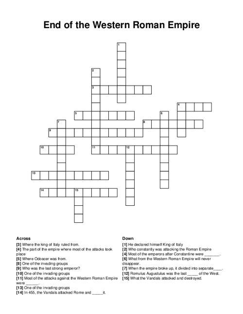 End of the Western Roman Empire Crossword Puzzle