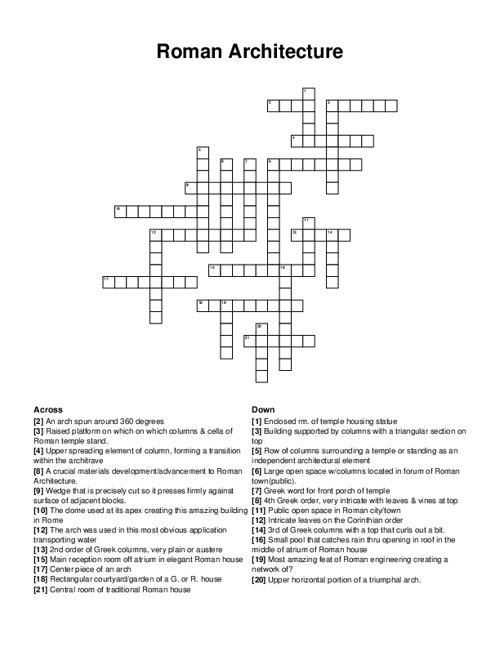 Roman Architecture Crossword Puzzle