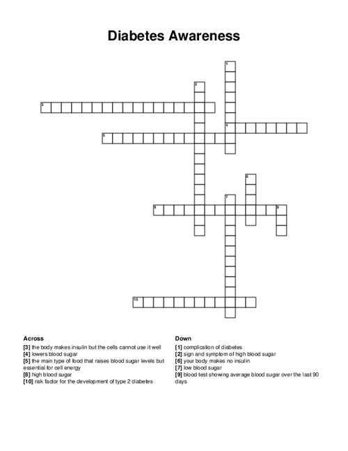 Diabetes Awareness Crossword Puzzle