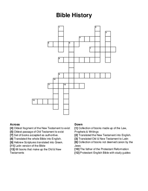 Bible History Crossword Puzzle