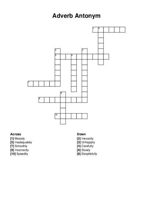 Adverb Antonym Crossword Puzzle