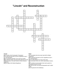 Lincoln and Reconstruction crossword puzzle