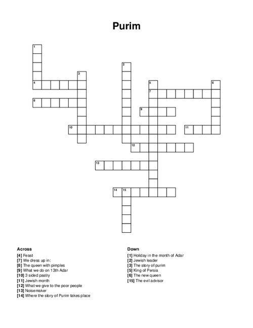 Purim Crossword Puzzle