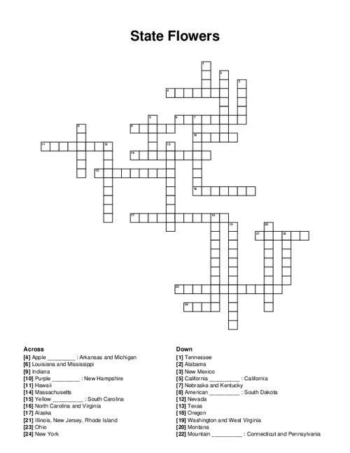 State Flowers Crossword Puzzle