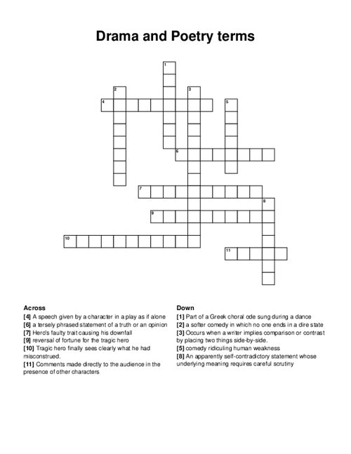 Drama and Poetry terms Crossword Puzzle