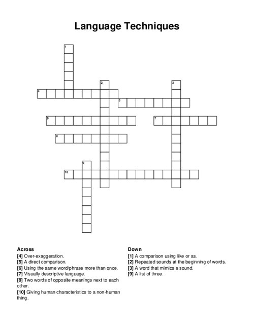 Language Techniques Crossword Puzzle