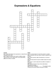 Expressions & Equations crossword puzzle