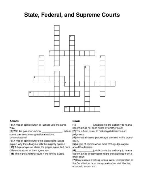 State Federal and Supreme Courts Crossword Puzzle