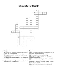 Minerals for Health crossword puzzle