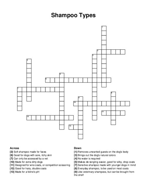 Shampoo Types Crossword Puzzle