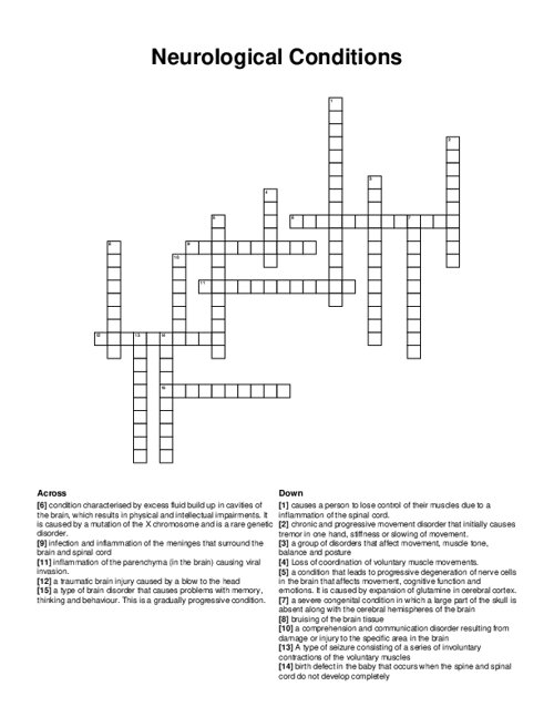 Neurological Conditions Crossword Puzzle