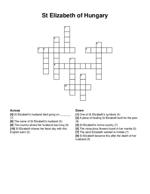 St Elizabeth of Hungary Crossword Puzzle