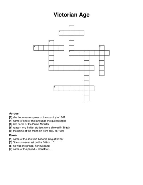 Victorian Age Crossword Puzzle