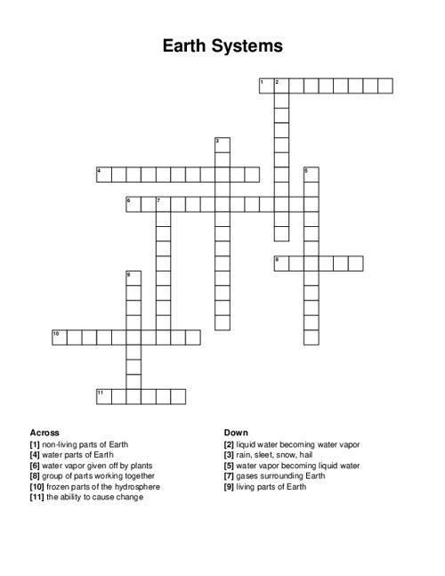 Earth Systems Crossword Puzzle