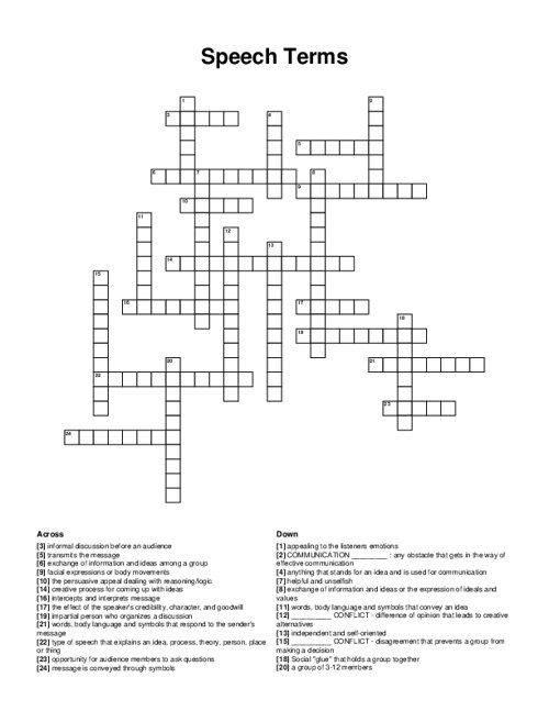 Speech Terms Crossword Puzzle
