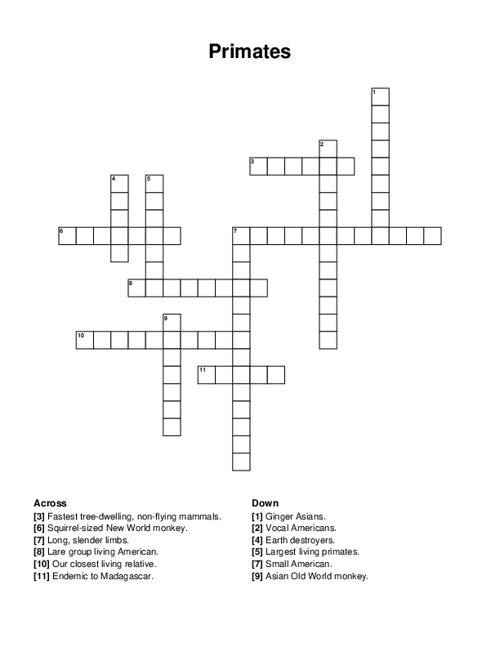Primates Crossword Puzzle