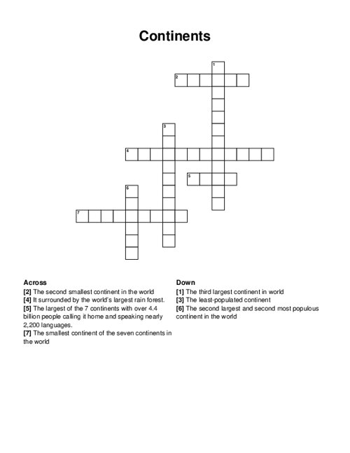 Continents Crossword Puzzle