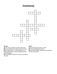Continents crossword puzzle