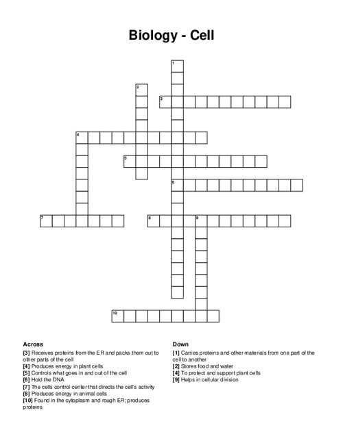 Biology - Cell Crossword Puzzle