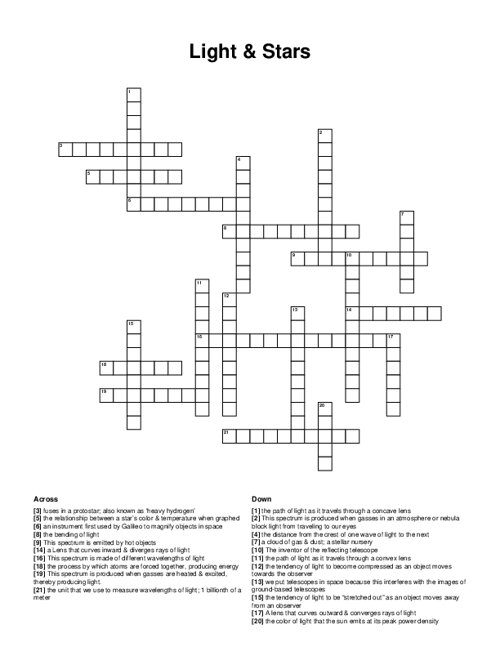 Light & Stars Crossword Puzzle