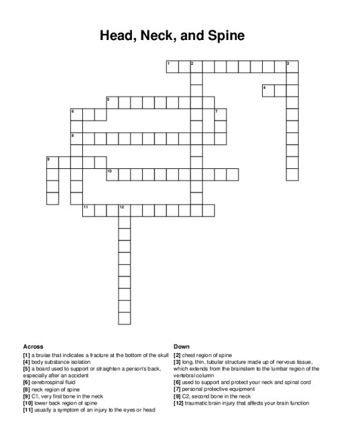 Head Neck And Spine Crossword Puzzle Head Neck And Spine Crossword Puzzle