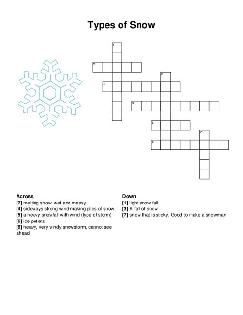 Types of Snow Crossword Puzzle