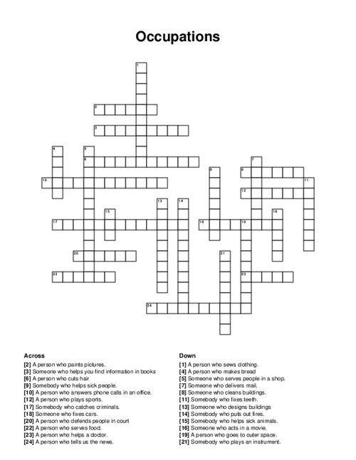 Occupations Crossword Puzzle