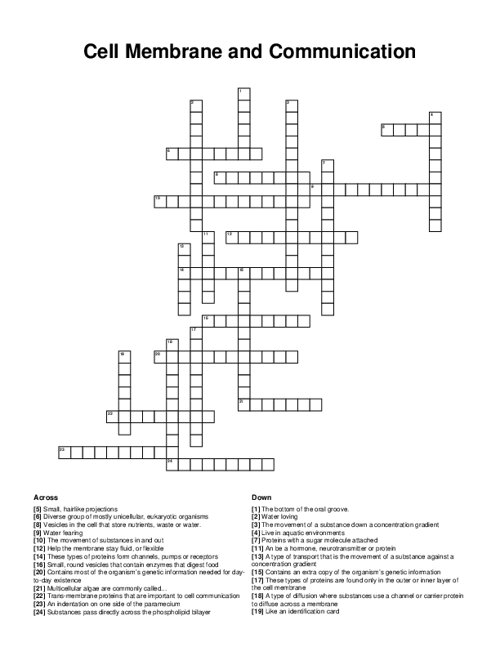 Cell Membrane and Communication Crossword Puzzle
