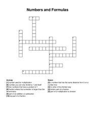 Numbers and Formulas crossword puzzle