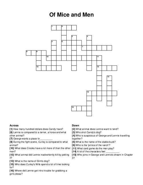 Of Mice and Men Crossword Puzzle