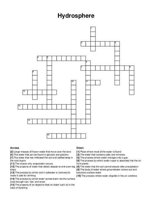 Hydrosphere Crossword Puzzle