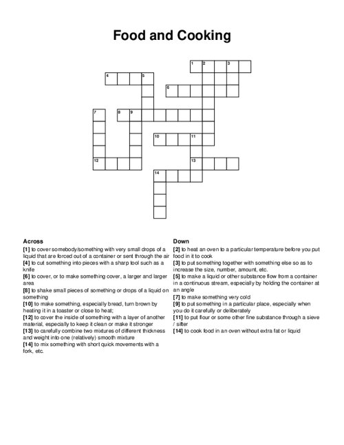 Food and Cooking Crossword Puzzle