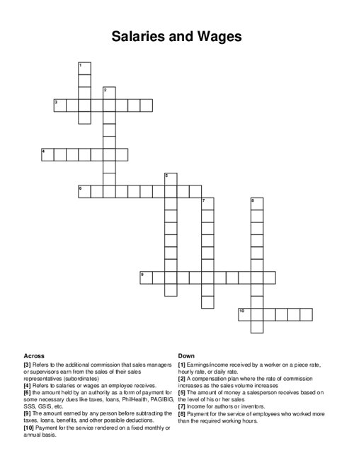 Salaries and Wages Crossword Puzzle
