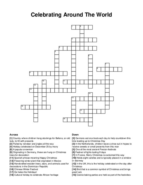 Celebrating Around The World Crossword Puzzle