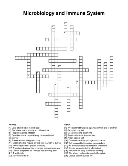 Microbiology and Immune System Crossword Puzzle