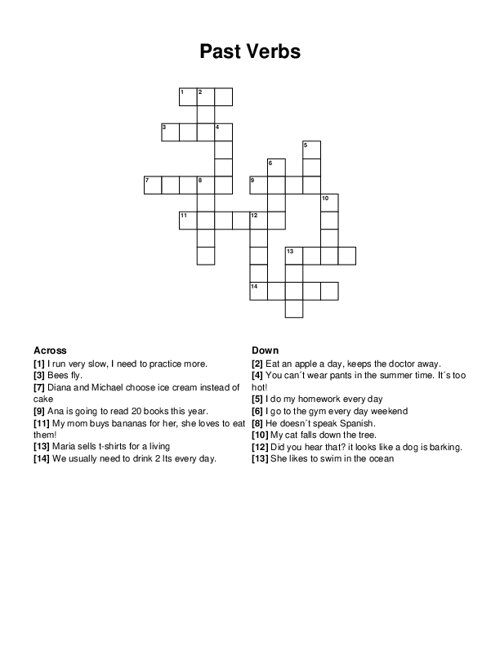 Past Verbs Crossword Puzzle