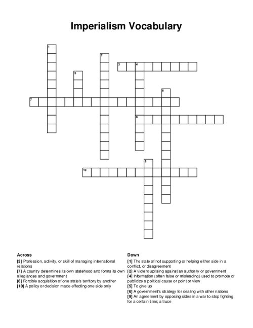 Imperialism Vocabulary Crossword Puzzle