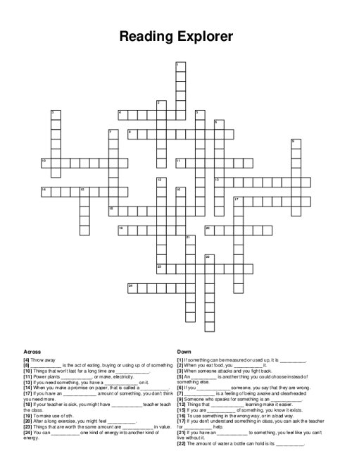 Reading Explorer Crossword Puzzle