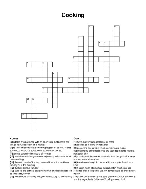 Cooking Crossword Puzzle