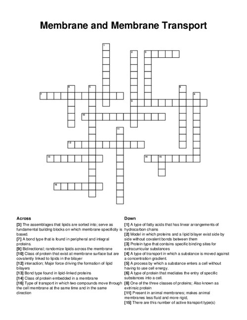 Membrane and Membrane Transport Crossword Puzzle